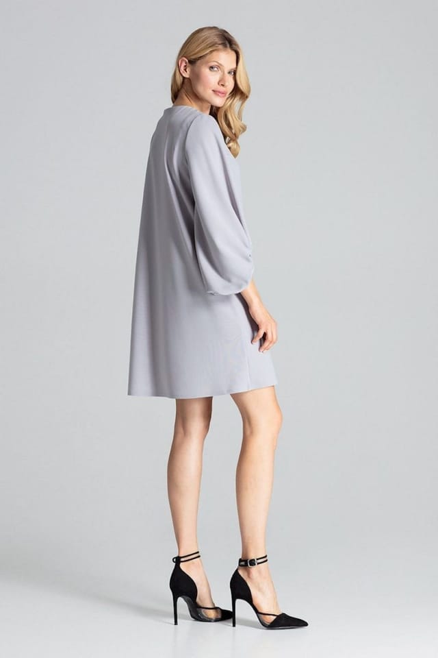 Love Lace Love Lace Women's Grey Trapeze Midi Dress with Half Round Neck - 3
