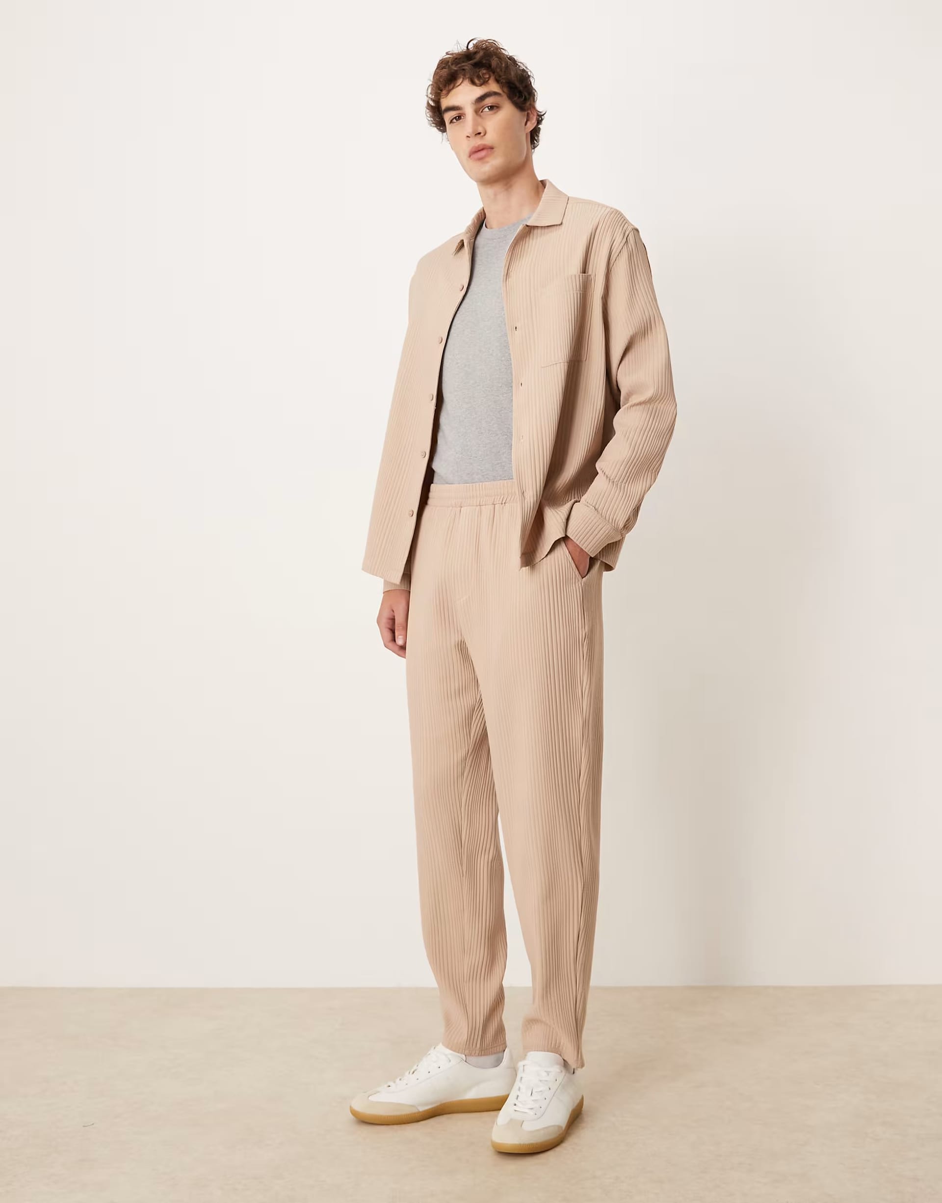 ASOS Beige Plisse Tapered Trousers for Men