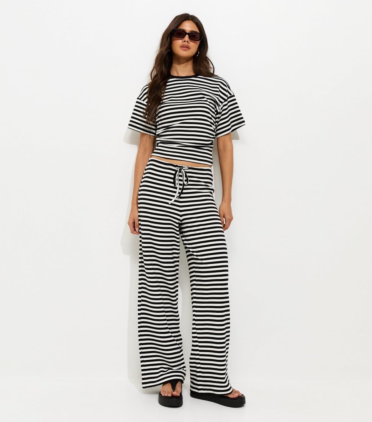 New Look Women's Black Striped Wide Leg Trousers New Look