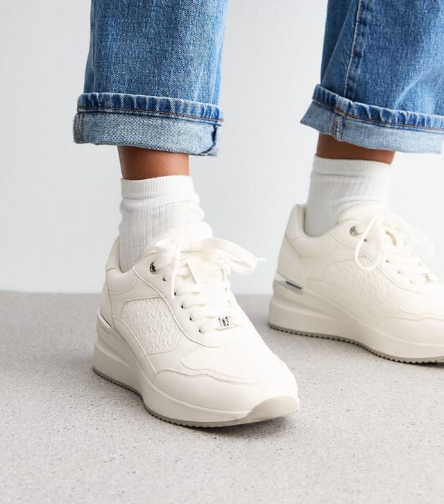 New Look Women's White Logo Sports Wedge Trainers Vegan New Look - 3