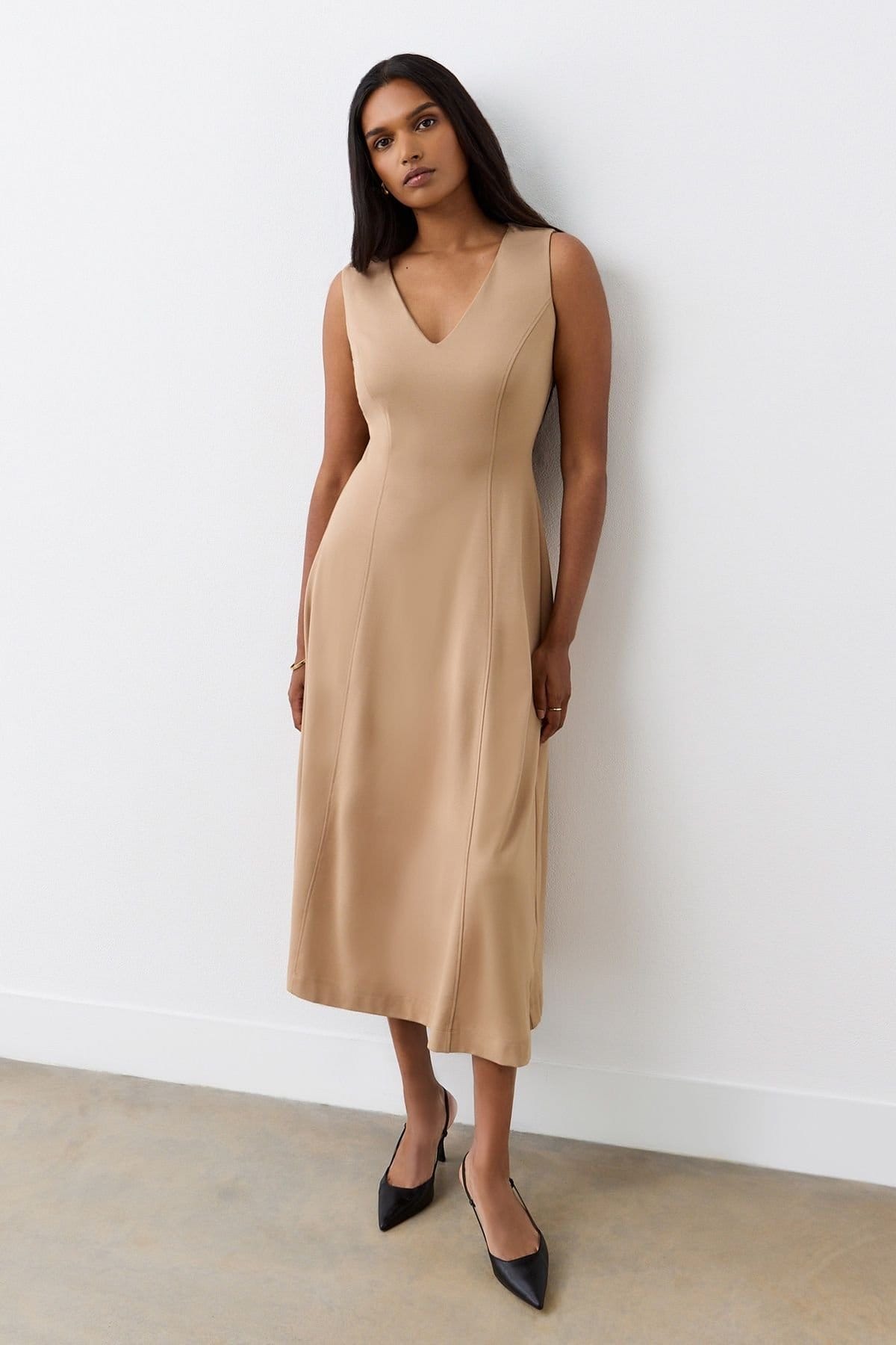 Finery London Finery London Women's Adele Ponte Jersey Midi Dress in Camel - 4