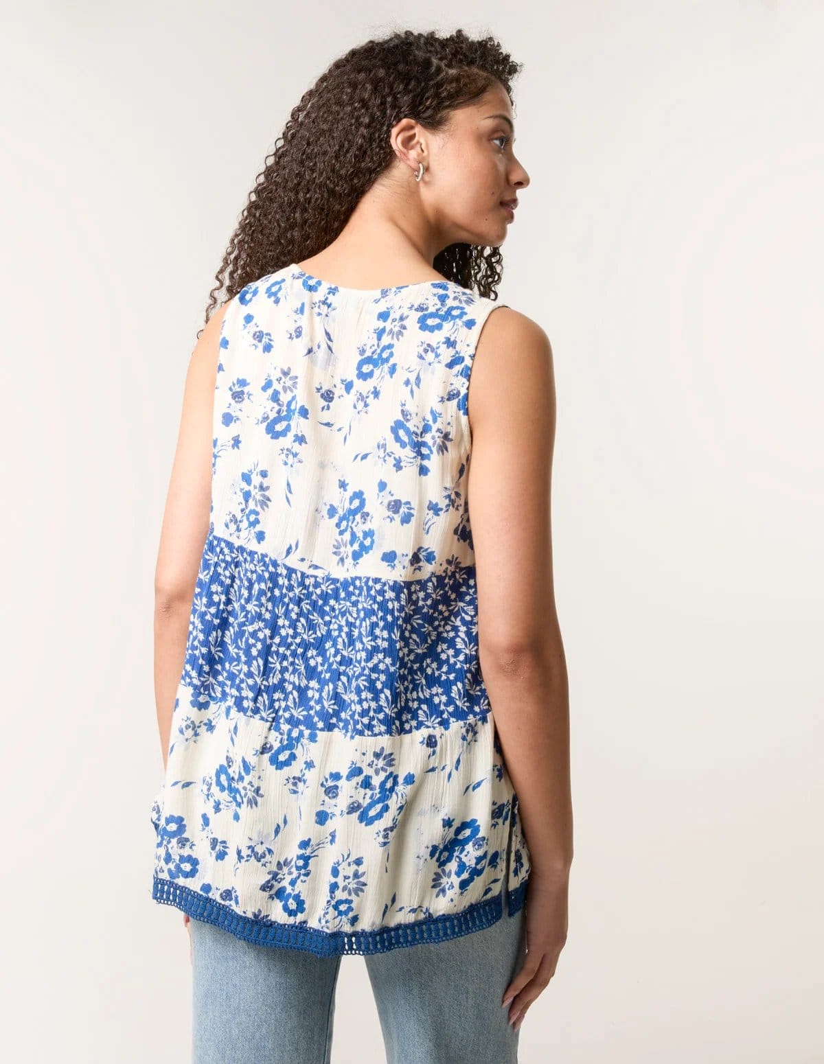 Blue Vanilla Crochet Mix Button Front Top - 4