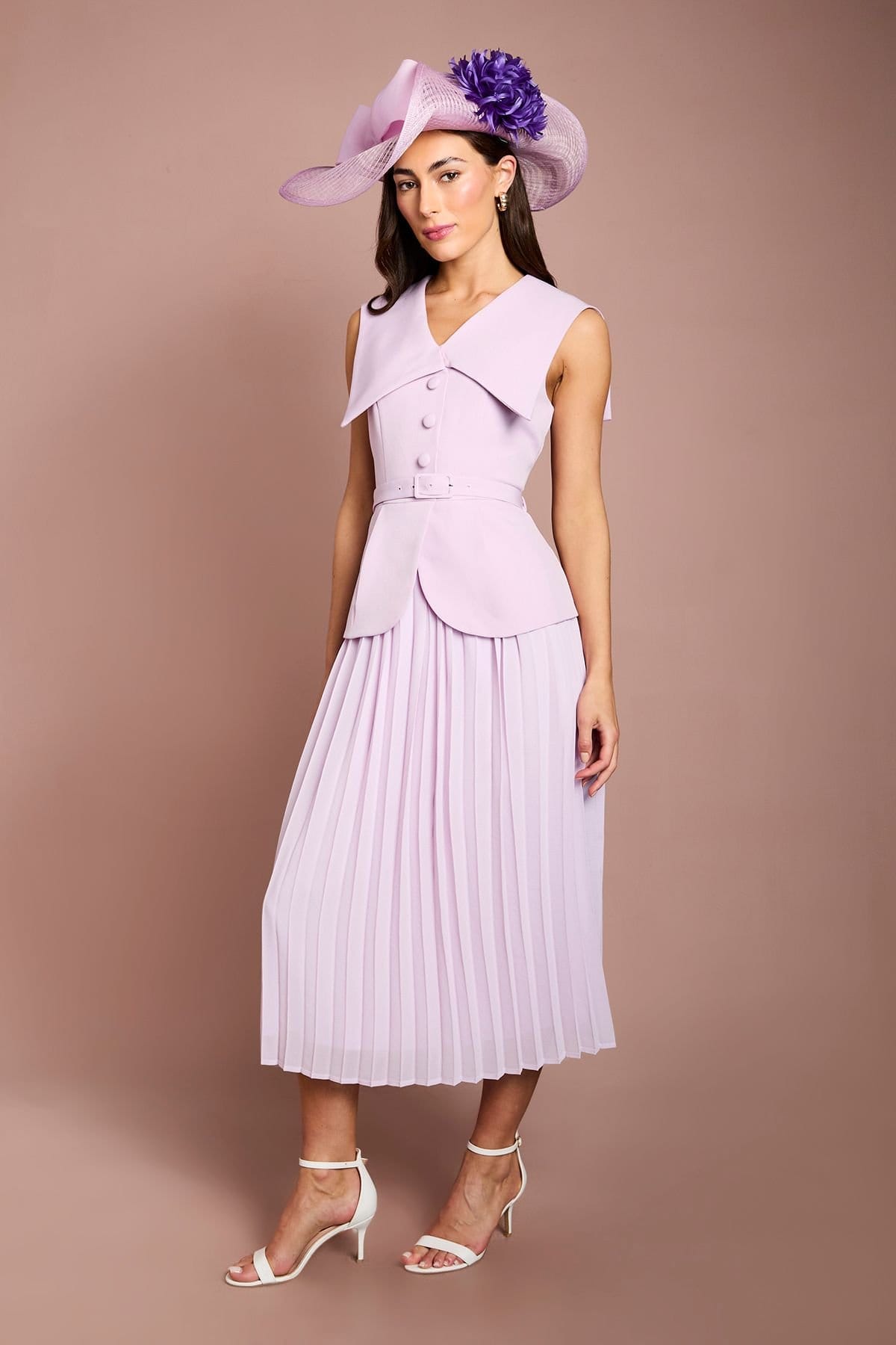 Coast Coast Women's Lisa Tan Collared Crepe Waistcoat Midi Dress in Lilac - 4