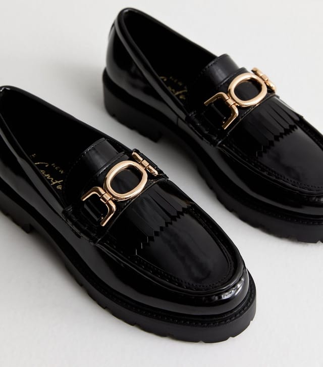 New Look Women's Black Patent Leather-Look Tassel Trim Loafers New Look - 3
