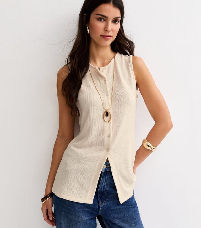 New Look Women's Cream Textured Soft Touch Button Front Waistcoat New Look - 2