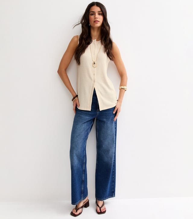 New Look Women's Cream Textured Soft Touch Button Front Waistcoat New Look - 3