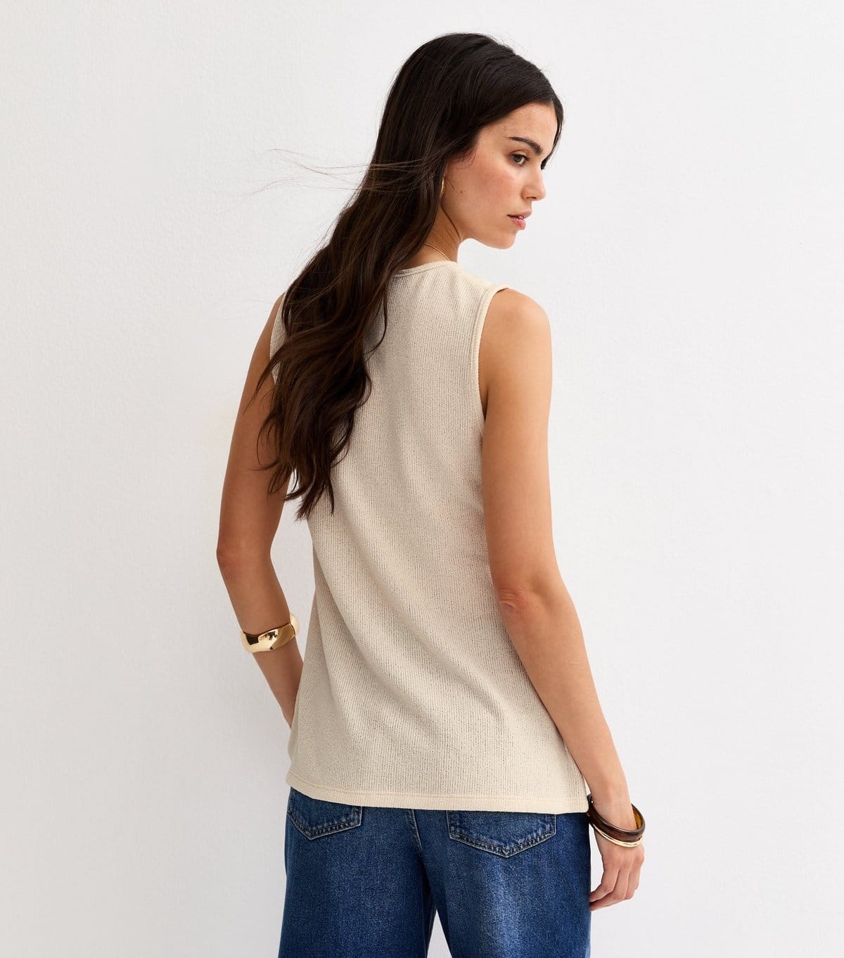 New Look Women's Cream Textured Soft Touch Button Front Waistcoat New Look - 4