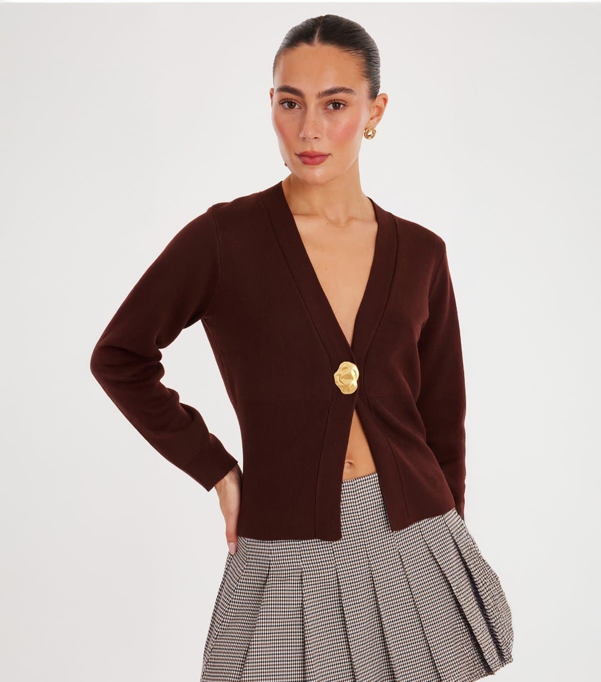 Quiz Women's Dark Brown Abstract Button Cardigan Quiz New Look