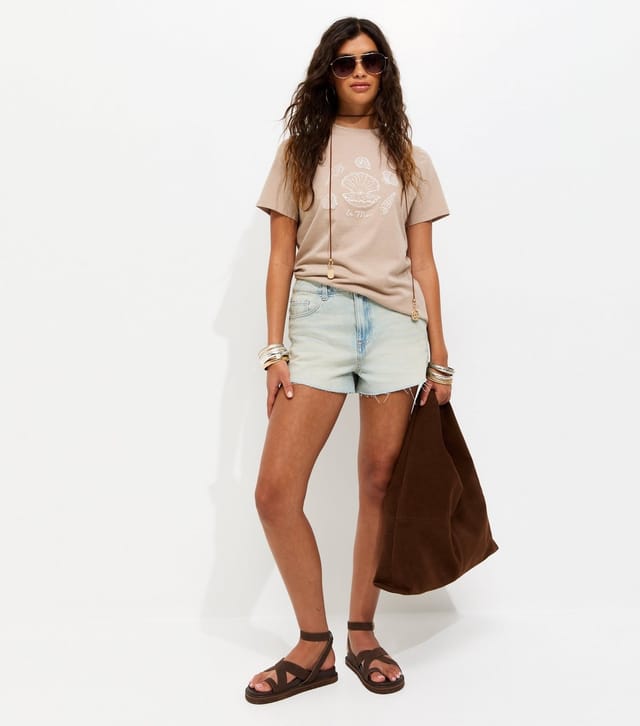 New Look Women's Stone Shells Print Cotton Relaxed Fit T-Shirt New Look - 3