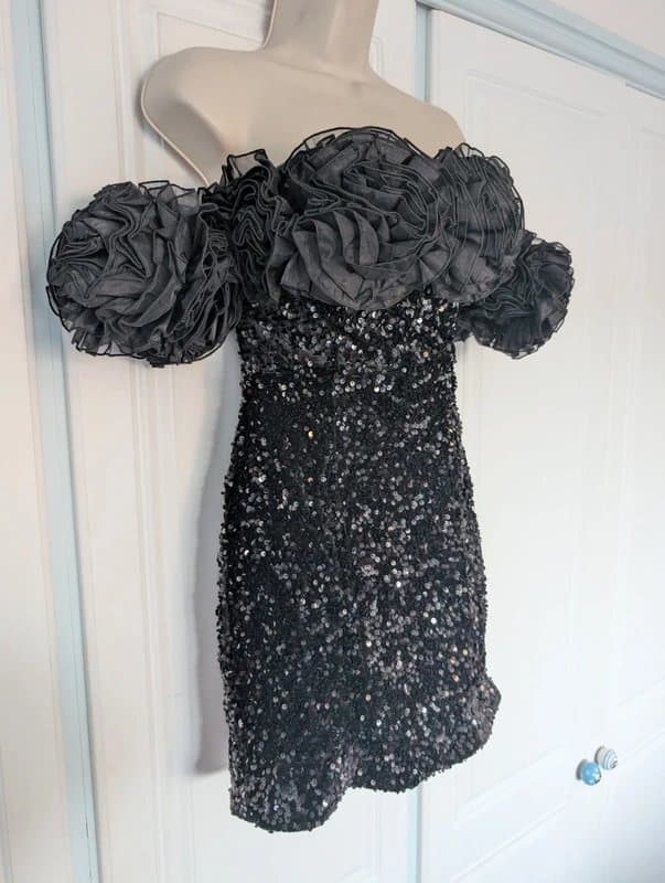 ASOS ASOS Luxe organza mini dress in black sequin size 6
