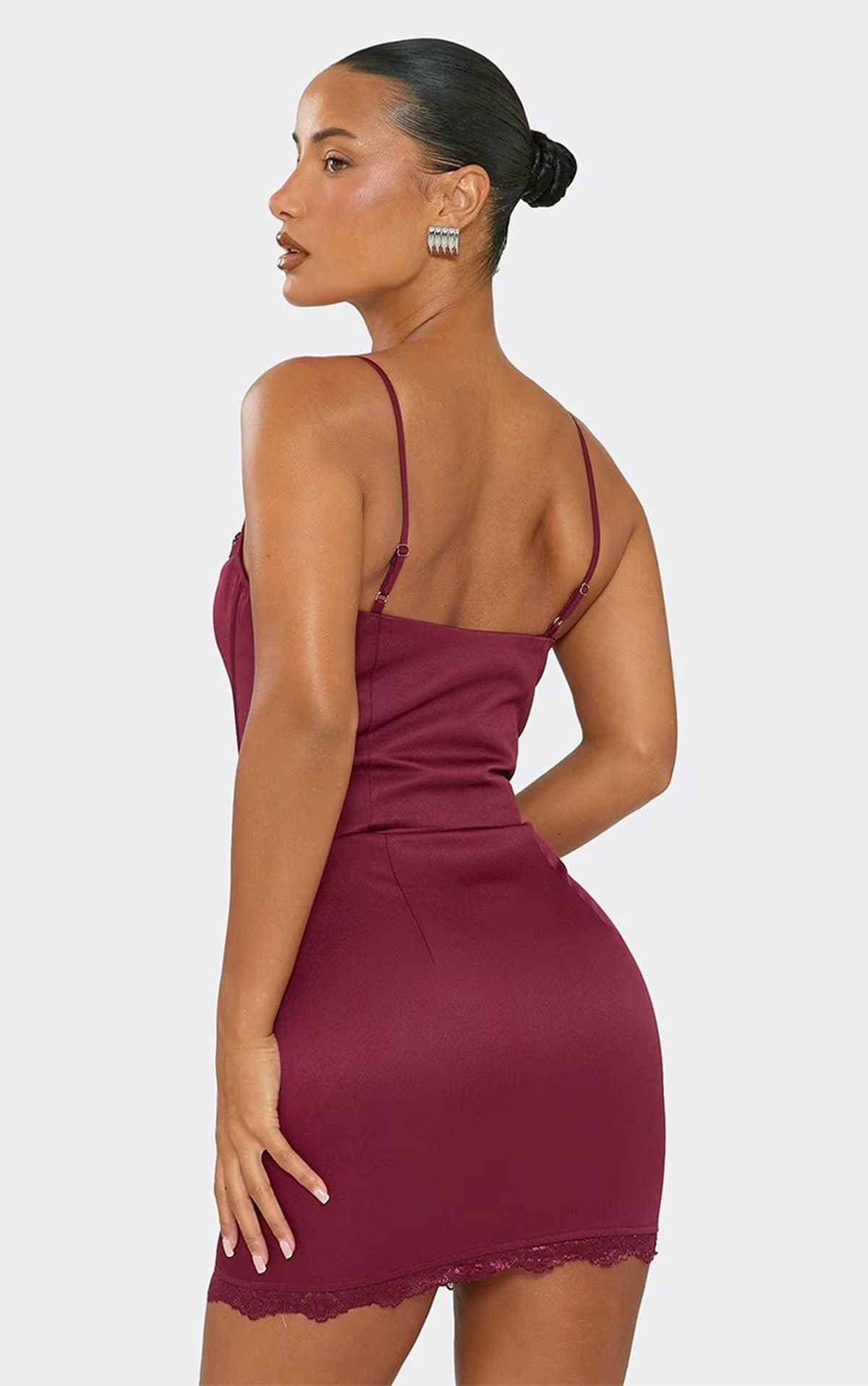 EGO Lace Trim Corset Overlay Mini Dress In Burgundy, Women's Size UK 6