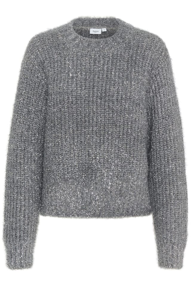 Saint Tropez Saint Tropez Women's HalfaSZ Pullover Glitter Knit Casual Fit in Metallic Silver - 2