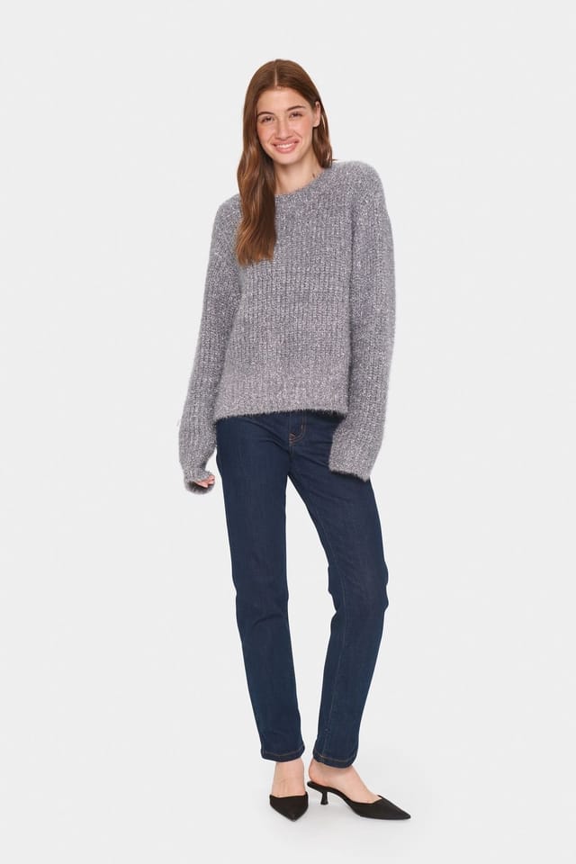 Saint Tropez Saint Tropez Women's HalfaSZ Pullover Glitter Knit Casual Fit in Metallic Silver - 3
