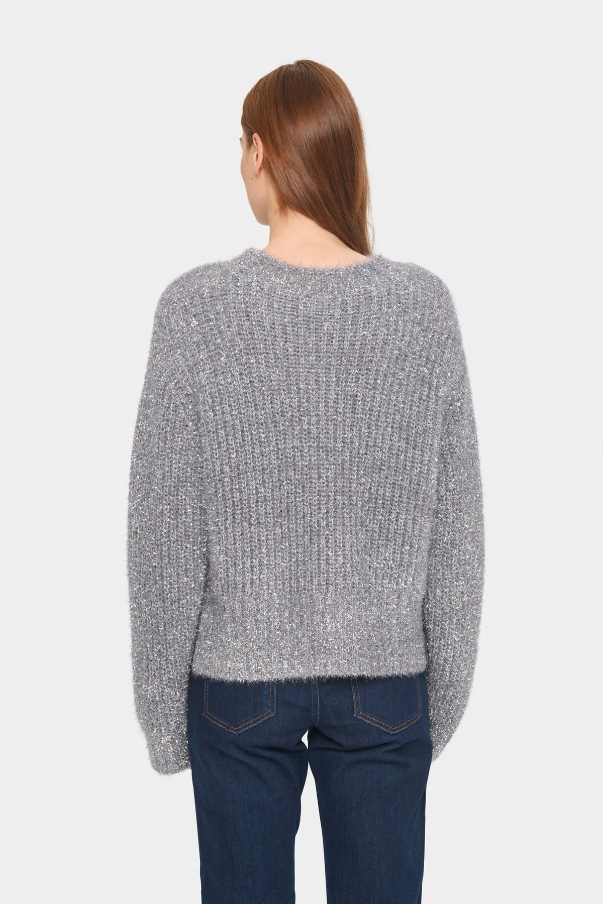 Saint Tropez Saint Tropez Women's HalfaSZ Pullover Glitter Knit Casual Fit in Metallic Silver - 4