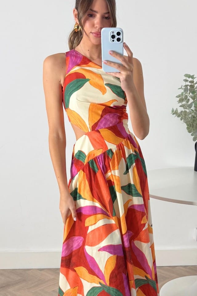 Style Cheat Style Cheat Women's Jasmine One-Shoulder Cut-Out Midi Multi Dress - 3