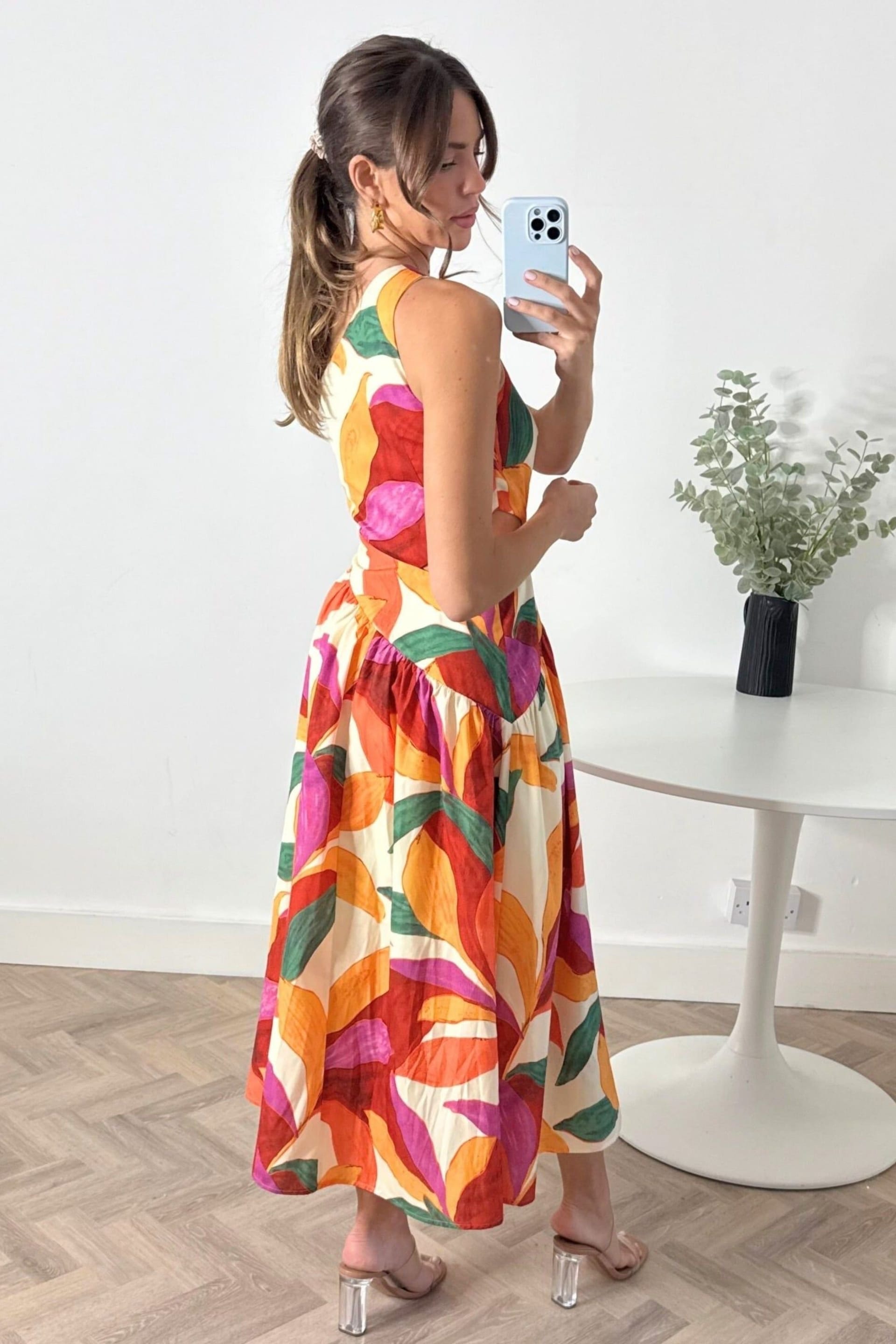 Style Cheat Style Cheat Women's Jasmine One-Shoulder Cut-Out Midi Multi Dress - 4
