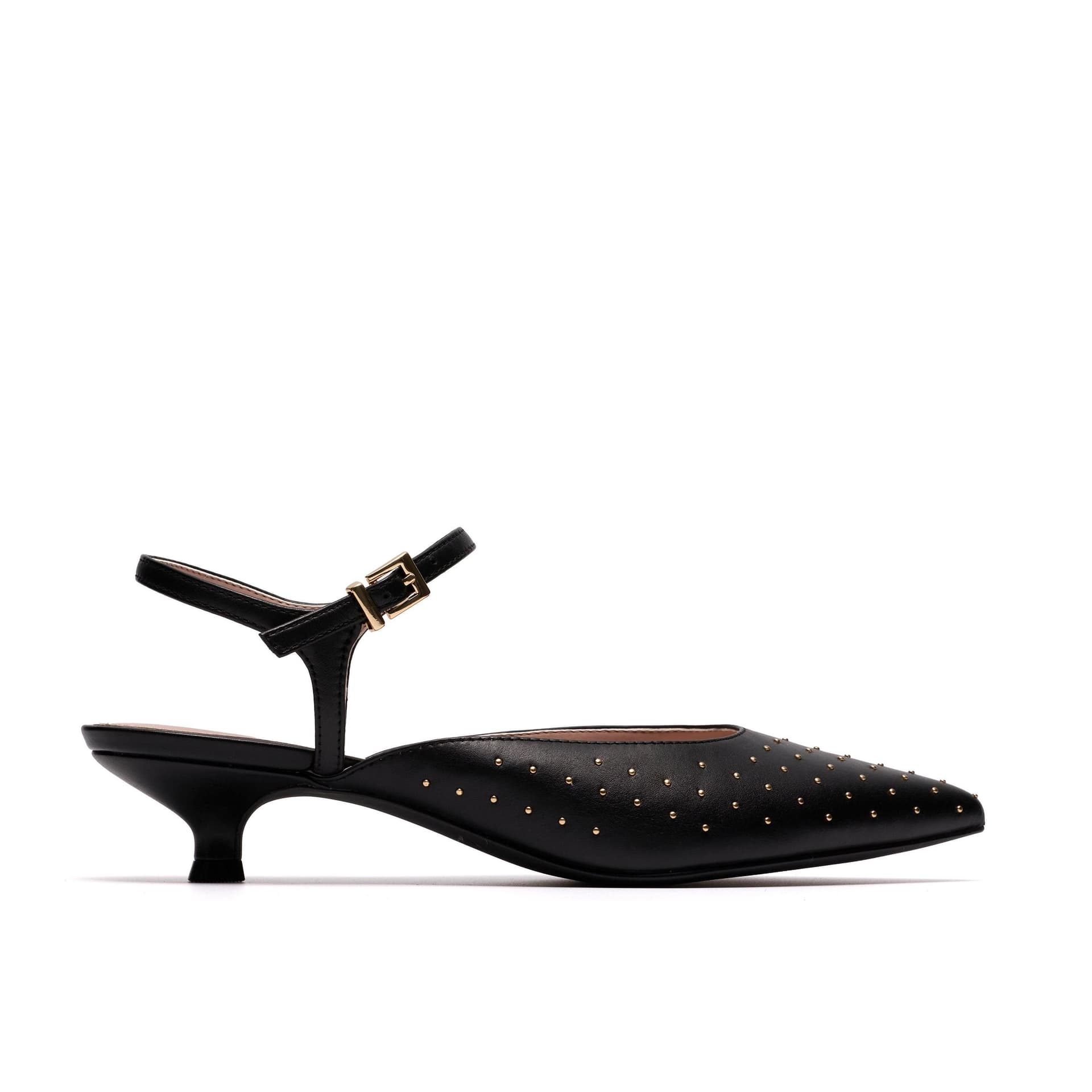 Clarks Clarks Women's Pisa Stud Black Leather Court Shoes, Sling Back
