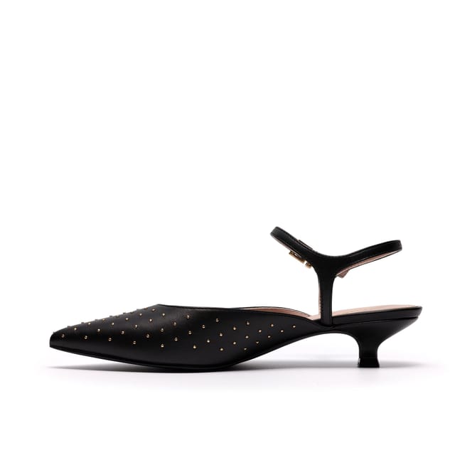 Clarks Clarks Women's Pisa Stud Black Leather Court Shoes, Sling Back - 2
