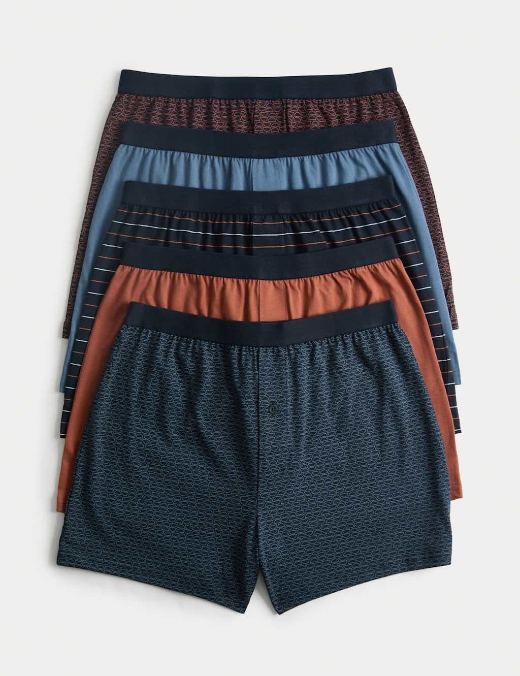 Marks & Spencer M&S 5 Pack Cotton Stretch Striped Boxers Navy Mix