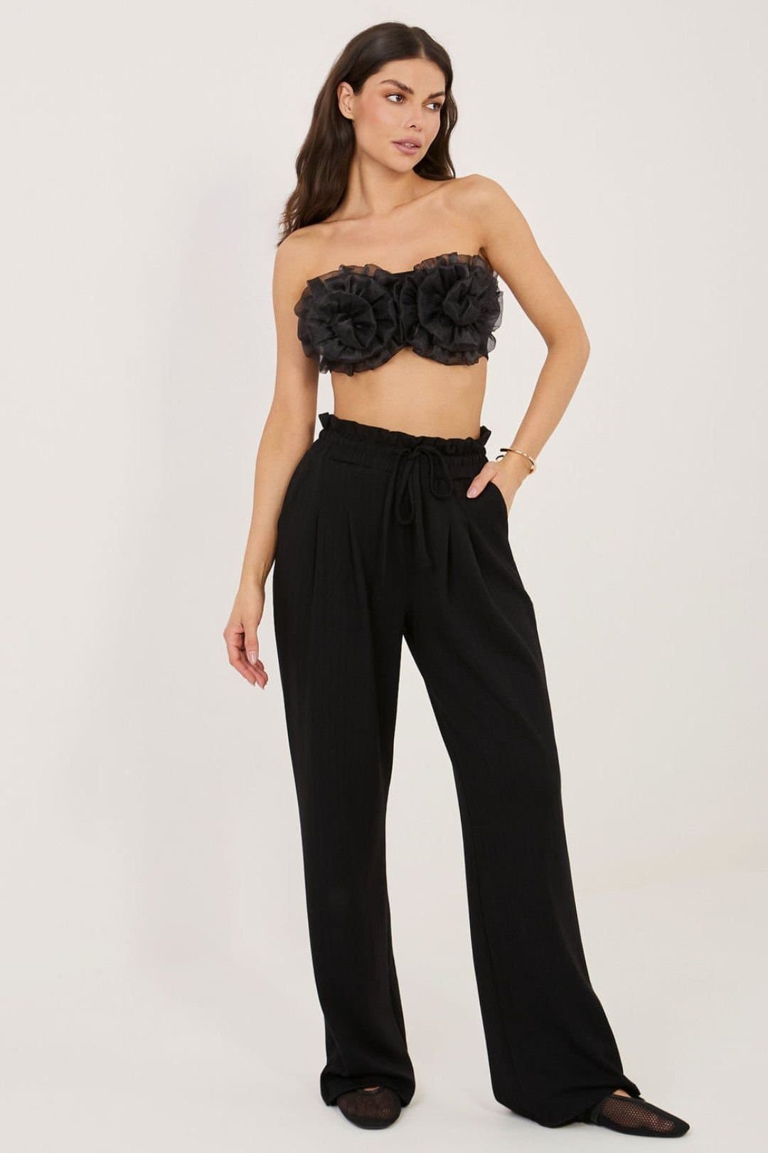 Love Lace Love Lace Women's Viscose Elastane High Waist Sweatpants in Black