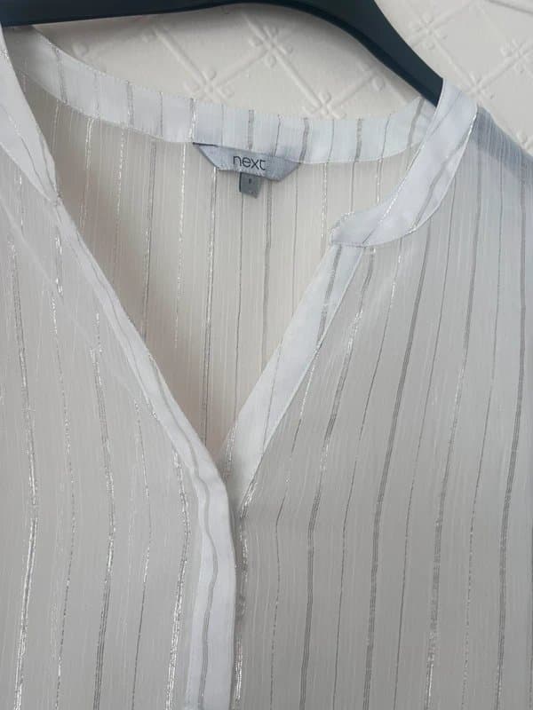 Next Next White & Silver Mesh Blouse Top