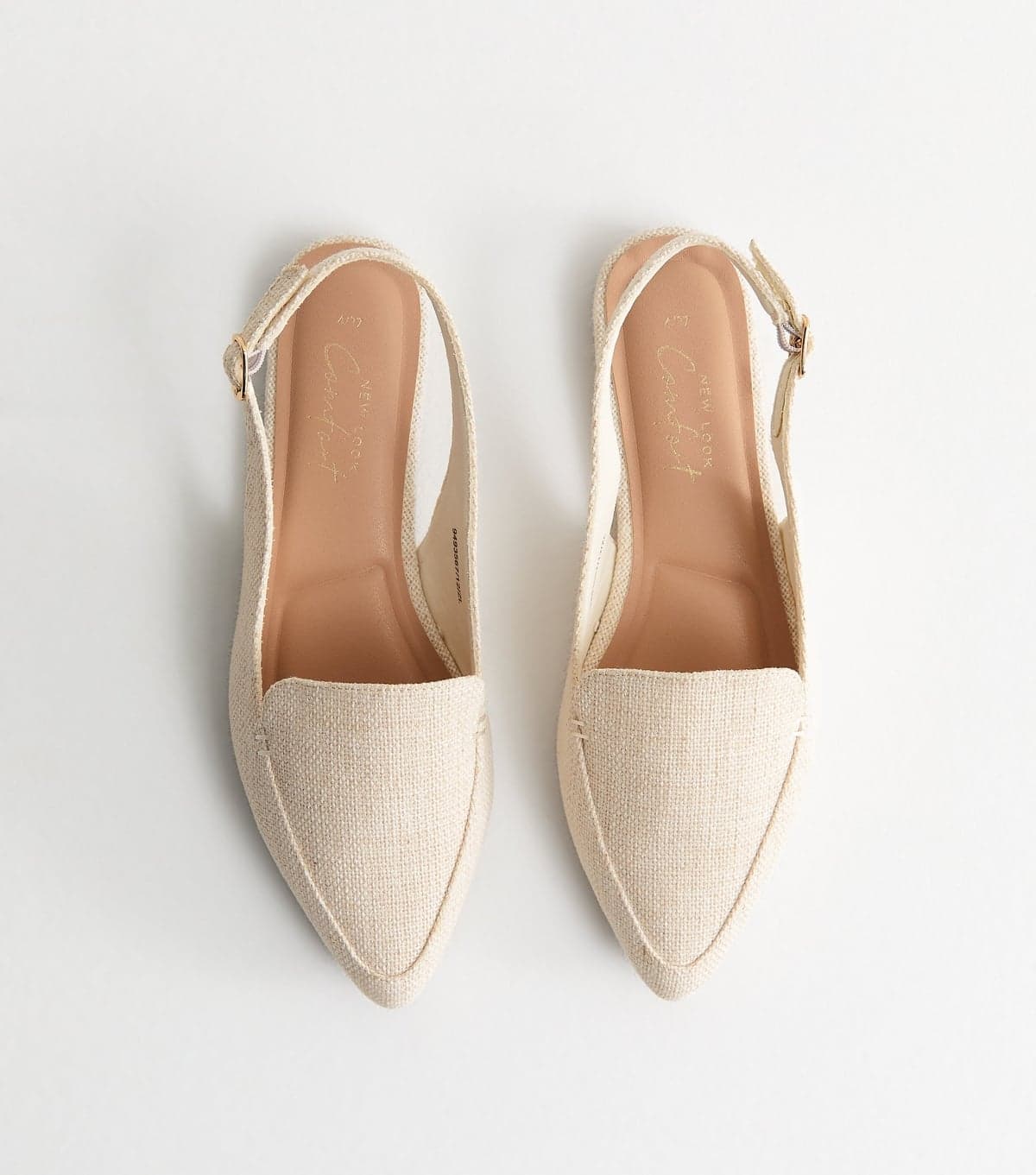 New Look Women's Off White Raffia-Look Slingback Flats Vegan New Look
