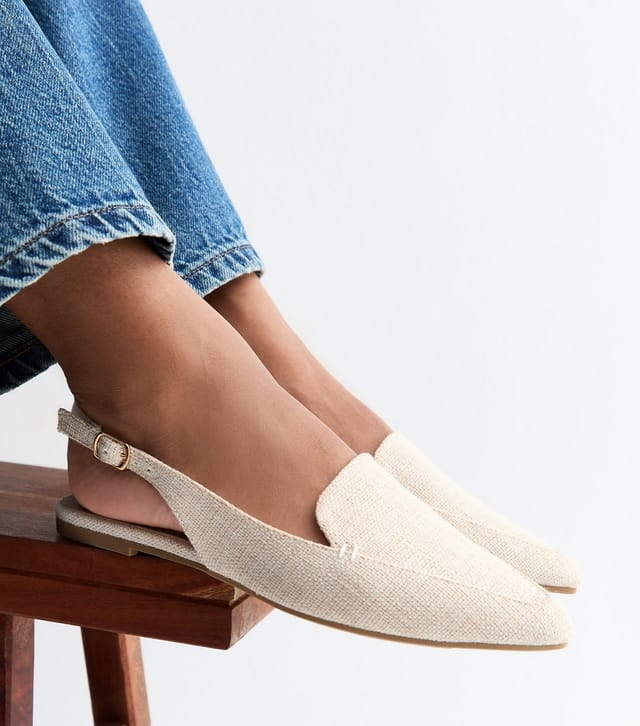New Look Women's Off White Raffia-Look Slingback Flats Vegan New Look - 2