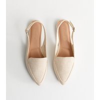 New Look Women's Off White Raffia-Look Slingback Flats Vegan New Look - 3