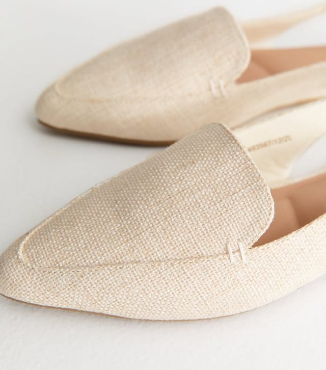 New Look Women's Off White Raffia-Look Slingback Flats Vegan New Look - 3