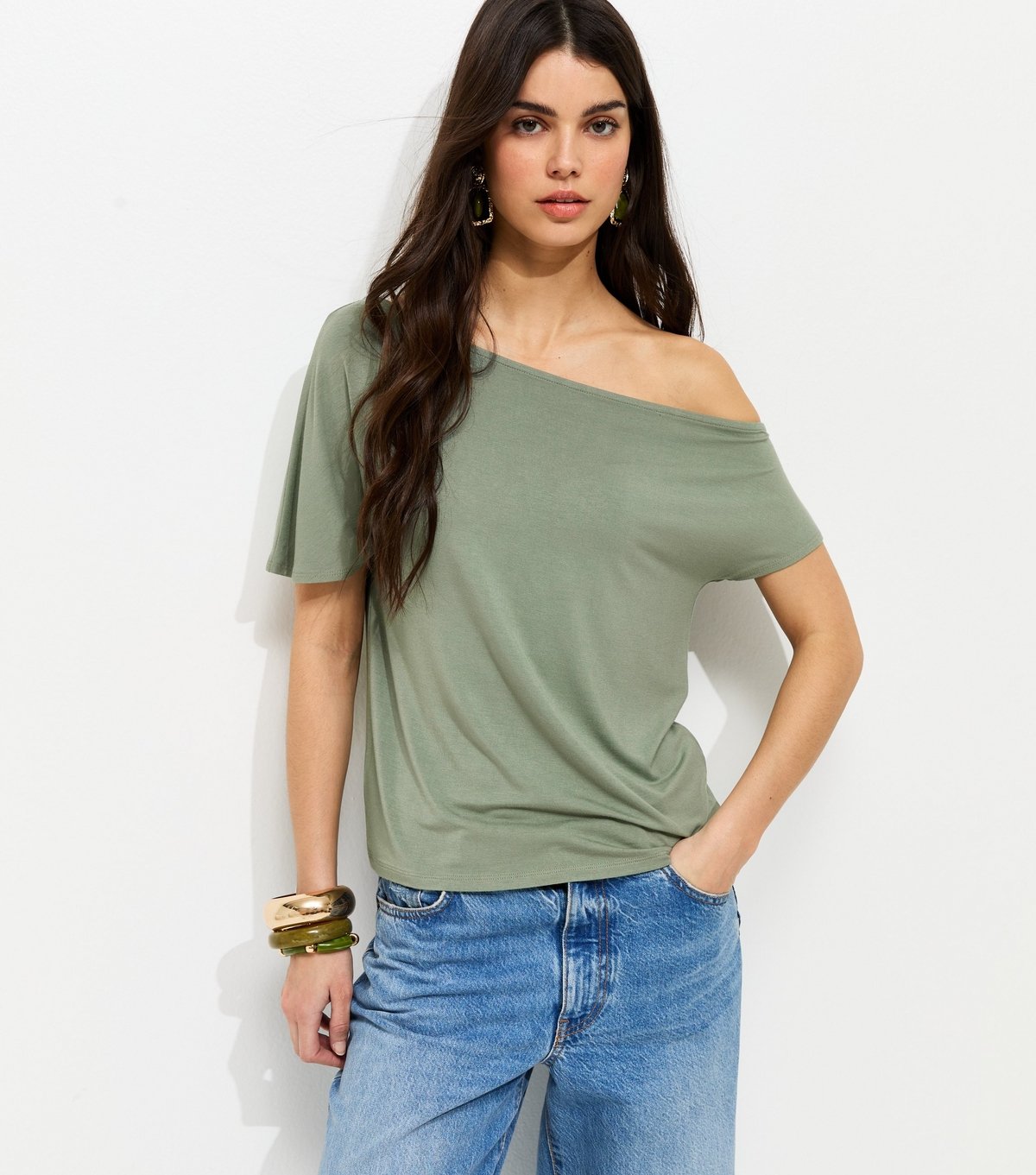 New Look Women's Khaki Jersey Off The Shoulder Top New Look - 2