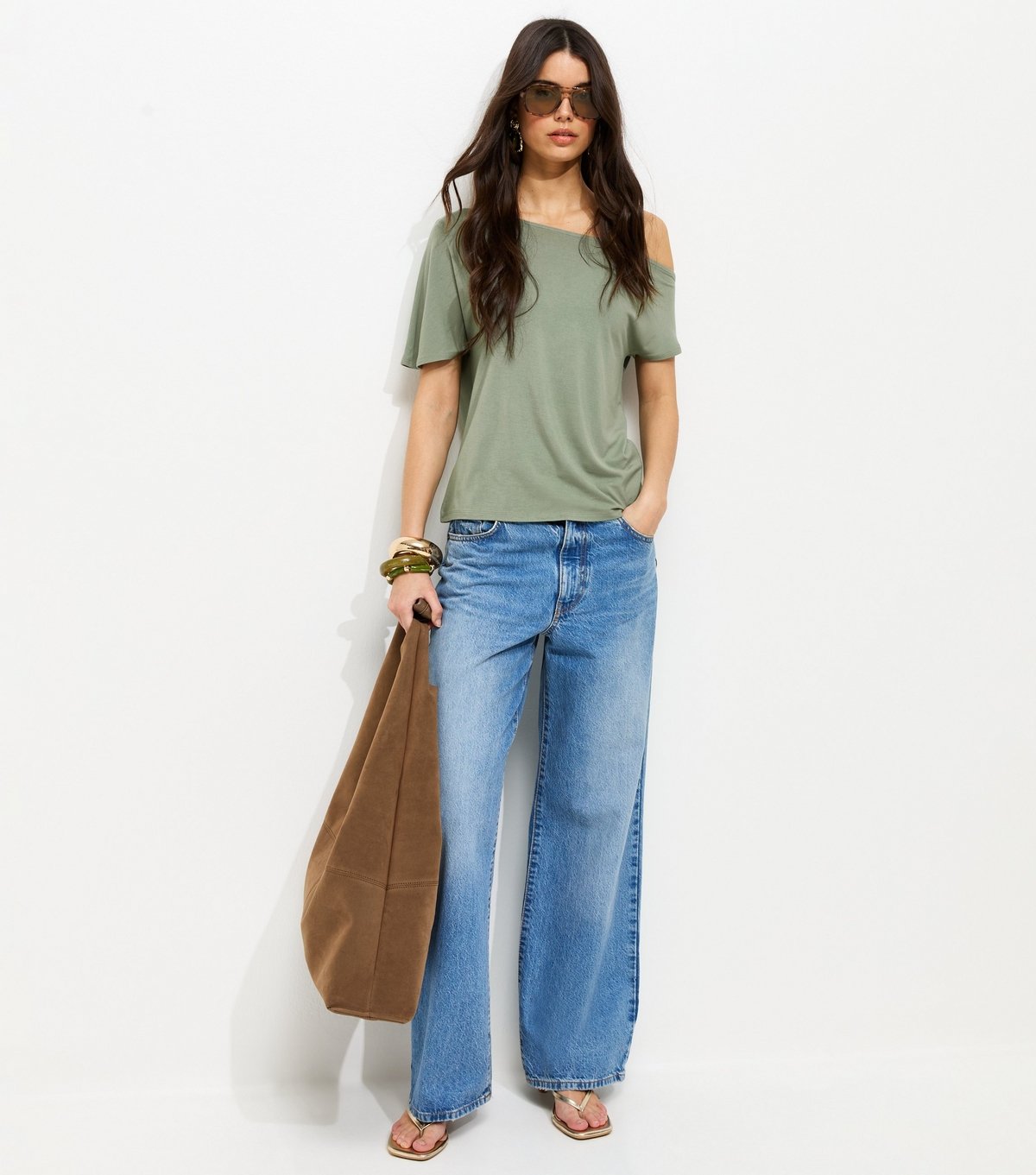 New Look Women's Khaki Jersey Off The Shoulder Top New Look - 3