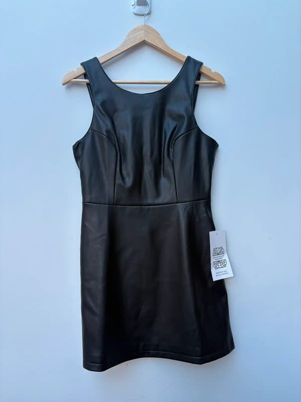 Never Fully Dressed Never Fully Dressed Black Vegan Leather Pinafore Dress UK 10