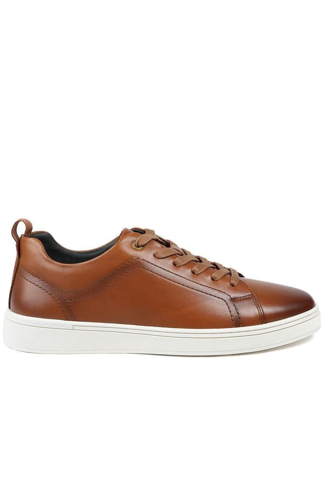 Jones Bootmaker Jones Bootmaker Men's Salvador Leather Lace Up Trainers in Tan - 2