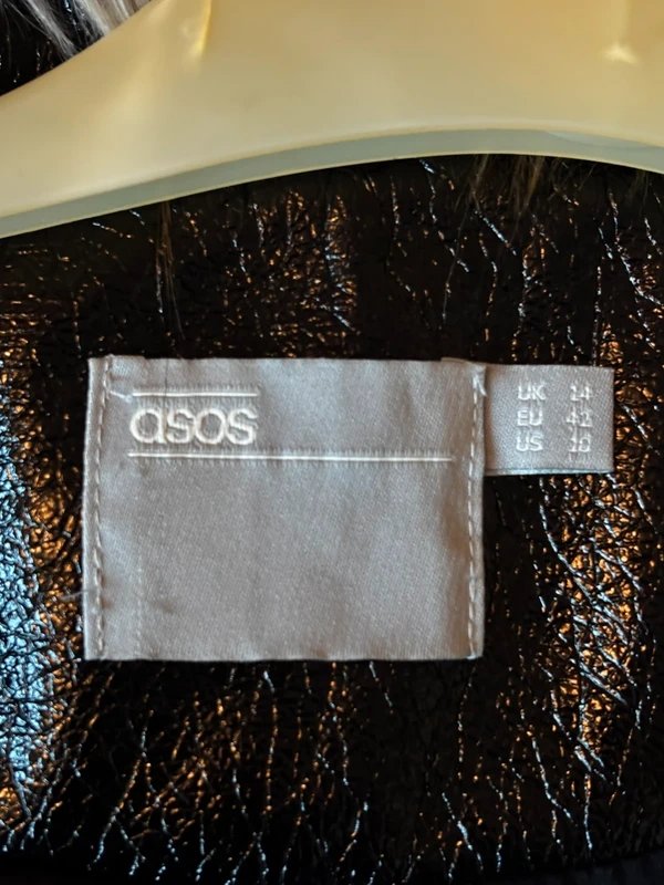 ASOS Black High-Shine Faux Leather Jacket with Statement Faux Fur Trim - 1