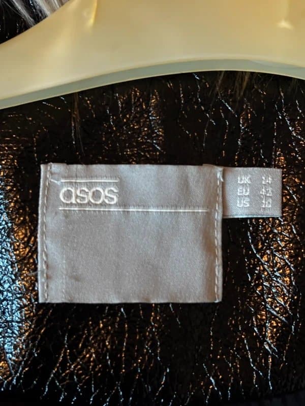 ASOS Black High-Shine Faux Leather Jacket with Statement Faux Fur Trim