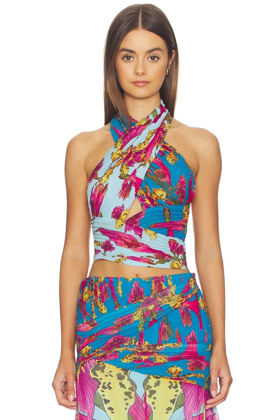 revolve Revolve Floral Floral Crop Top in Blue