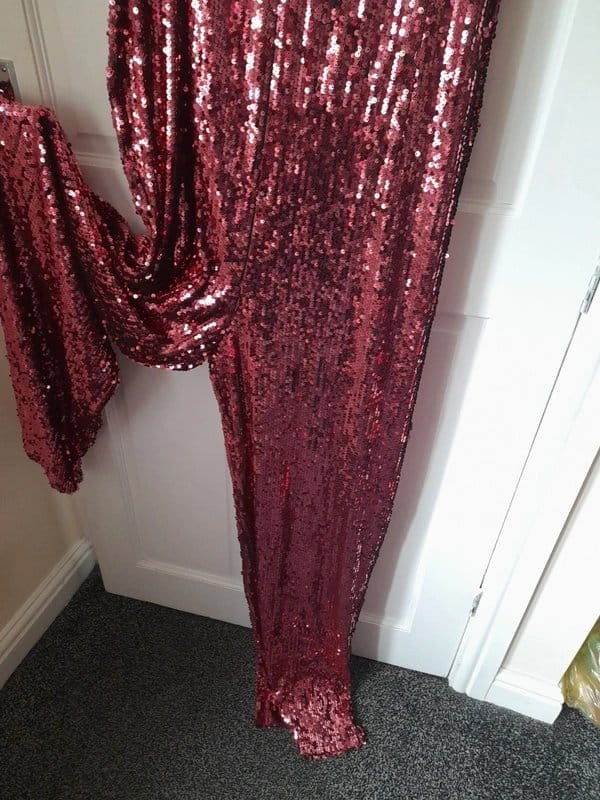 Boohoo Pink Sequin Wide Leg Jumpsuit