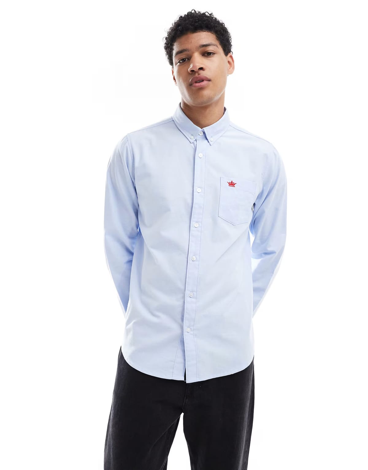 ASOS Brave Soul Cotton long sleeve oxford shirt in light blue - 1