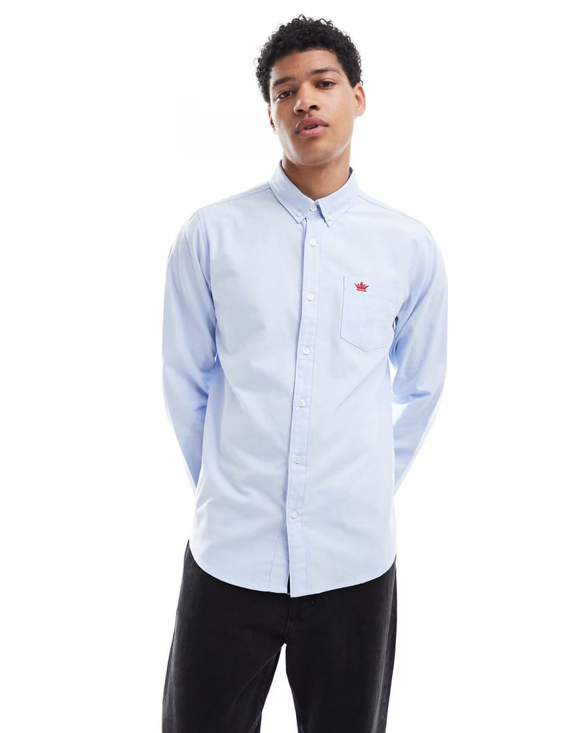 ASOS Brave Soul Cotton long sleeve oxford shirt in light blue - 1