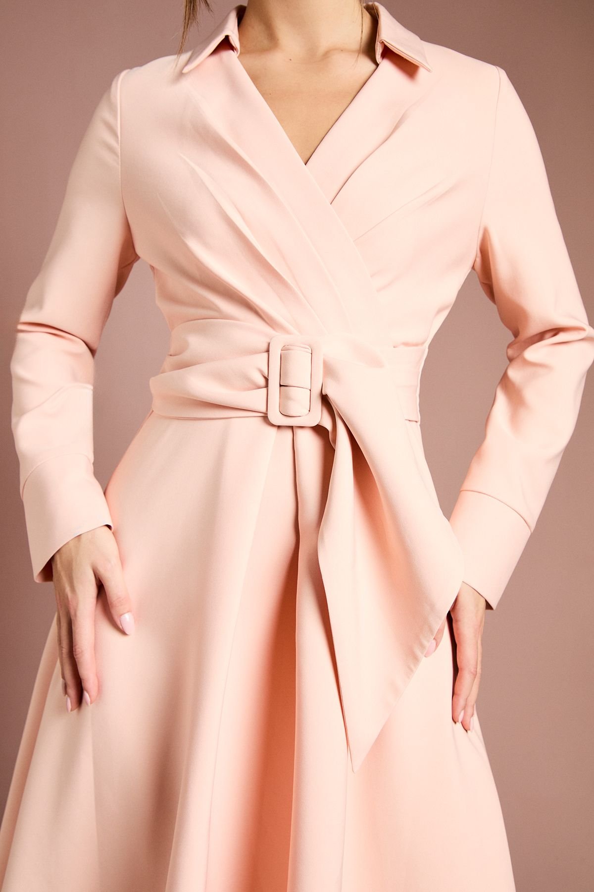 Coast Coast Women's Long Sleeve Belted Crepe Midi Dress in Rose - 4