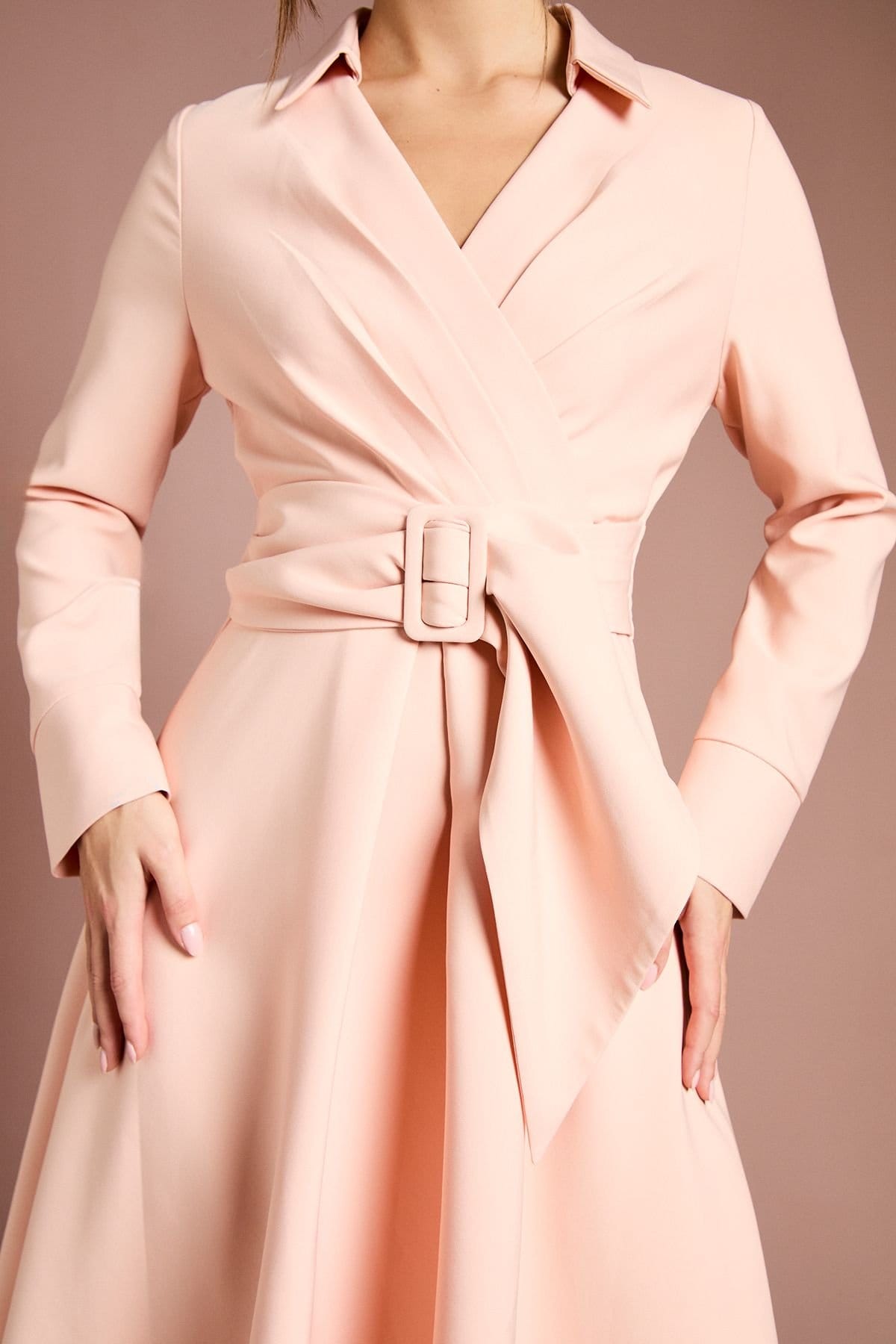 Coast Coast Women's Long Sleeve Belted Crepe Midi Dress in Rose - 4