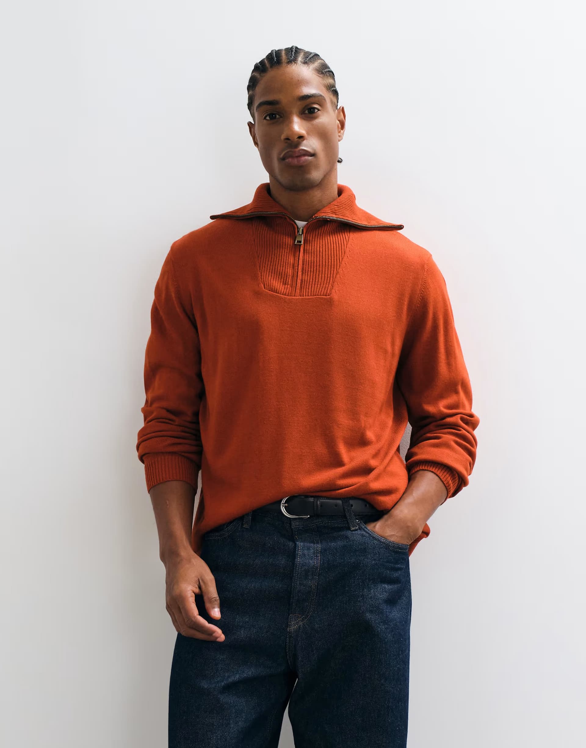 ASOS ASOS DESIGN relaxed knitted half zip jumper in red with oversized collar