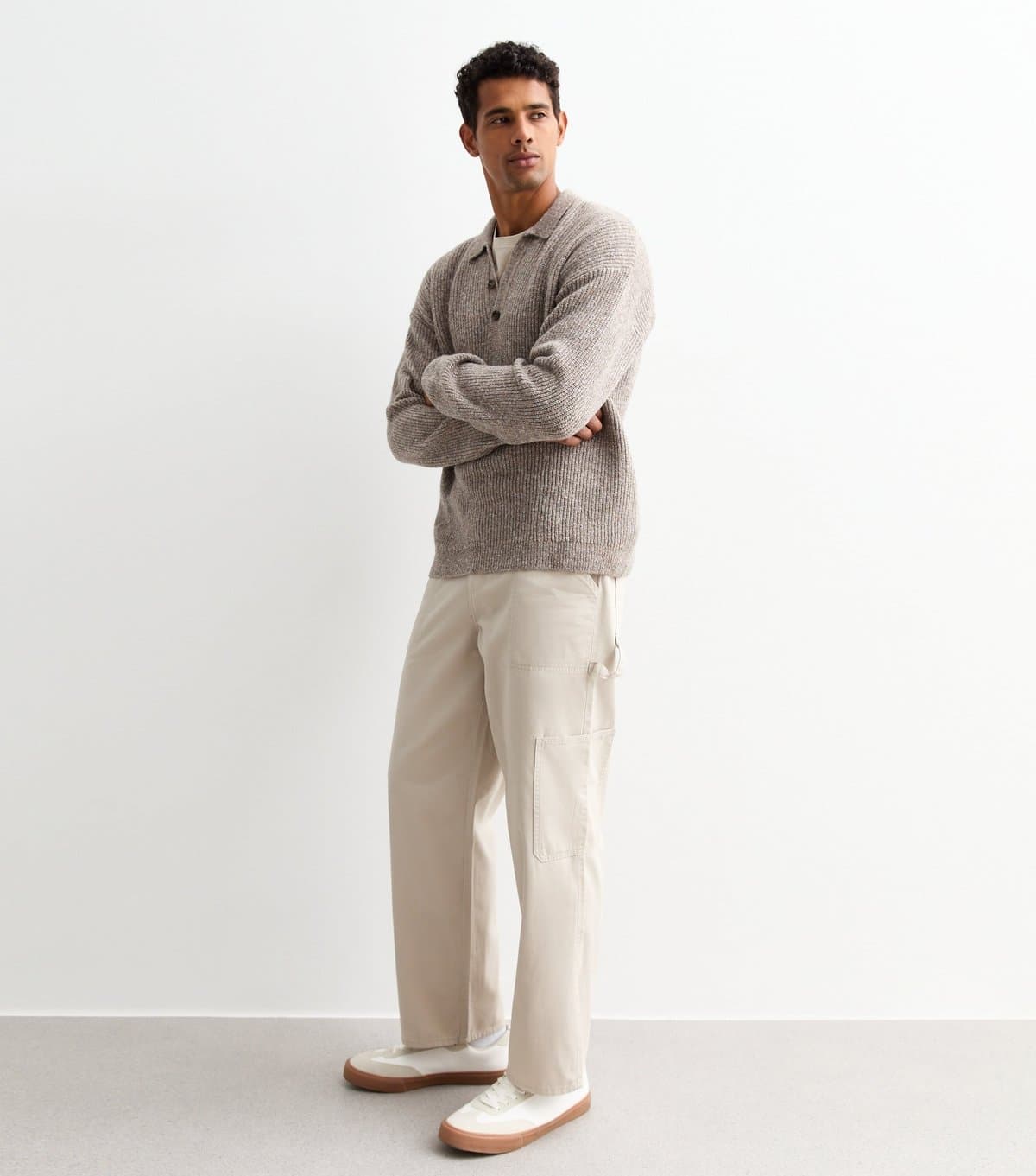 New Look Men's Stone Relaxed Cotton Carpenter Trousers New Look