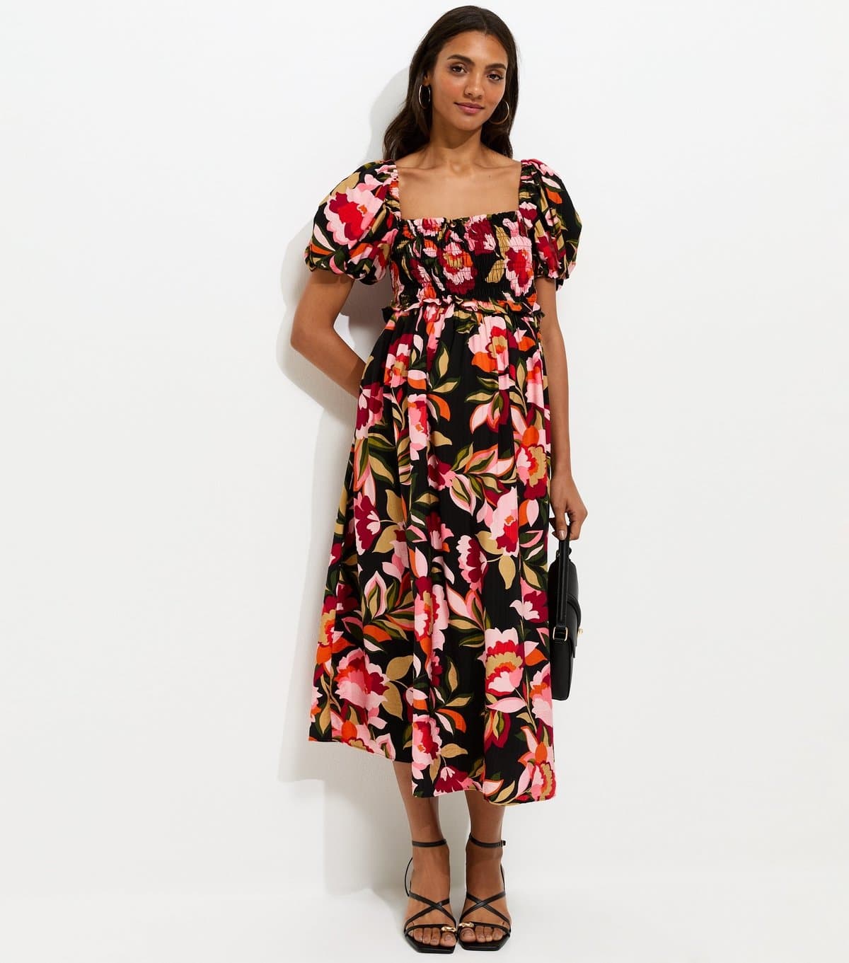 New Look Women's Maternity Black Floral Milkmaid Midi Dress New Look