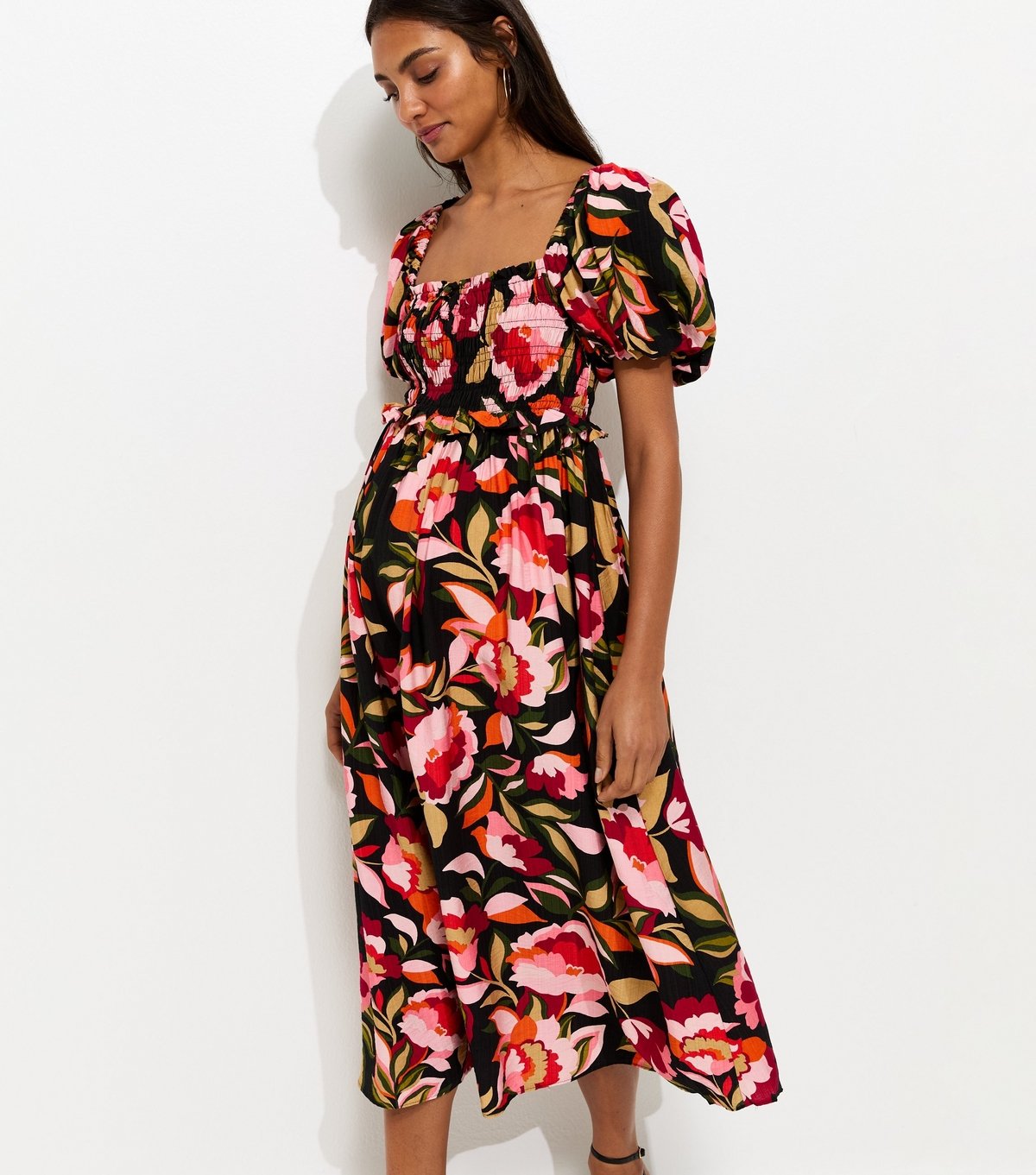 New Look Women's Maternity Black Floral Milkmaid Midi Dress New Look - 2