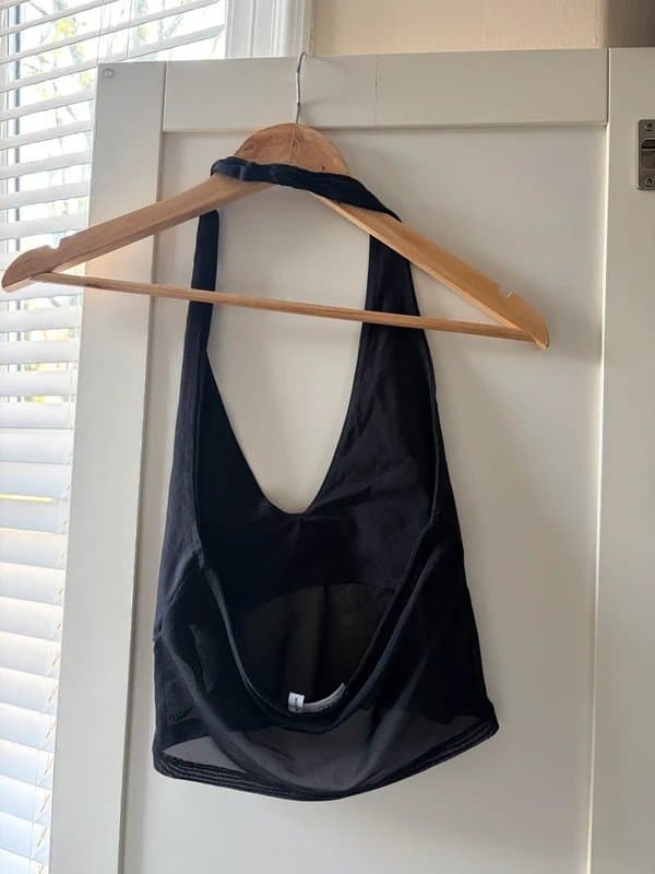 ASOS Black halter neck top mesh panel