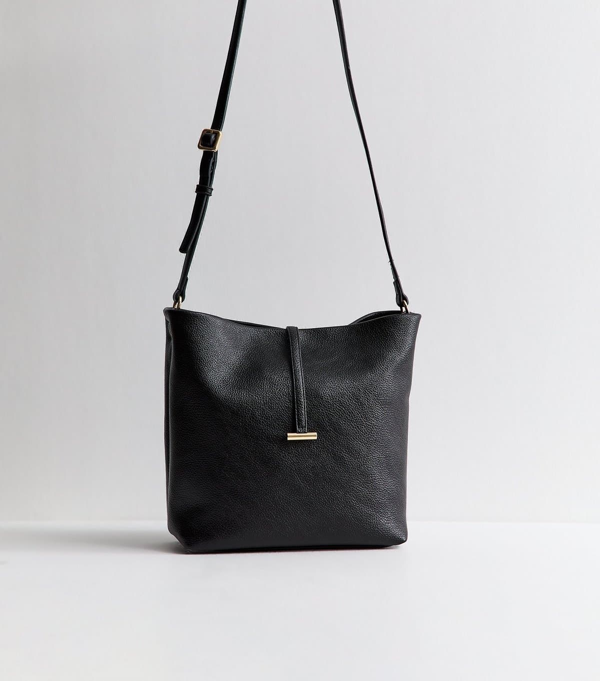 New Look Black Grained Faux Leather Bucket Bag Vegan New Look