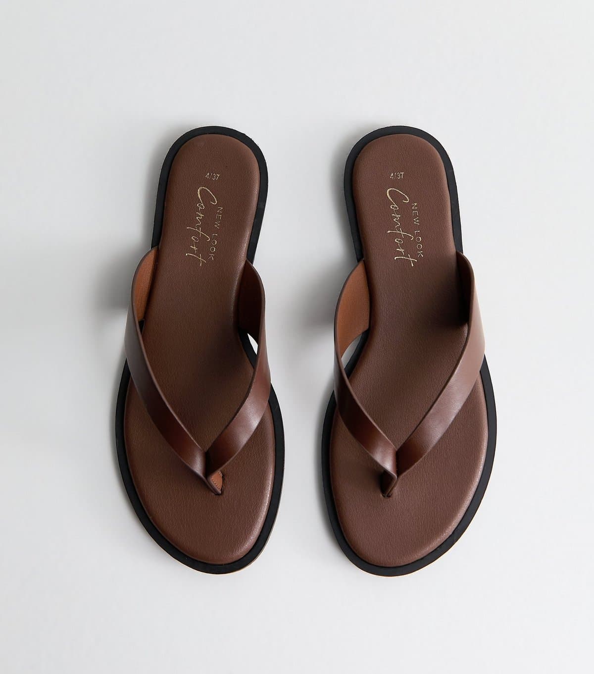 New Look Women's Dark Brown Faux Leather Toe Post Sandals Vegan New Look
