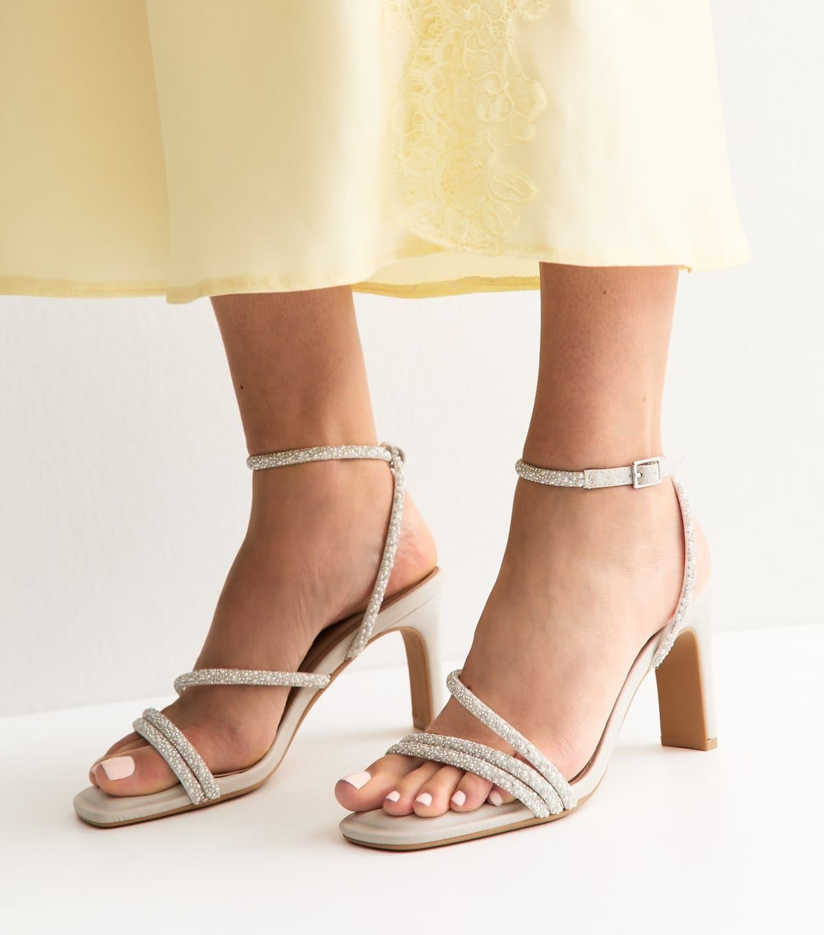 New Look Women's Wide Fit Off White Embellished Strap Sandals Vegan New Look