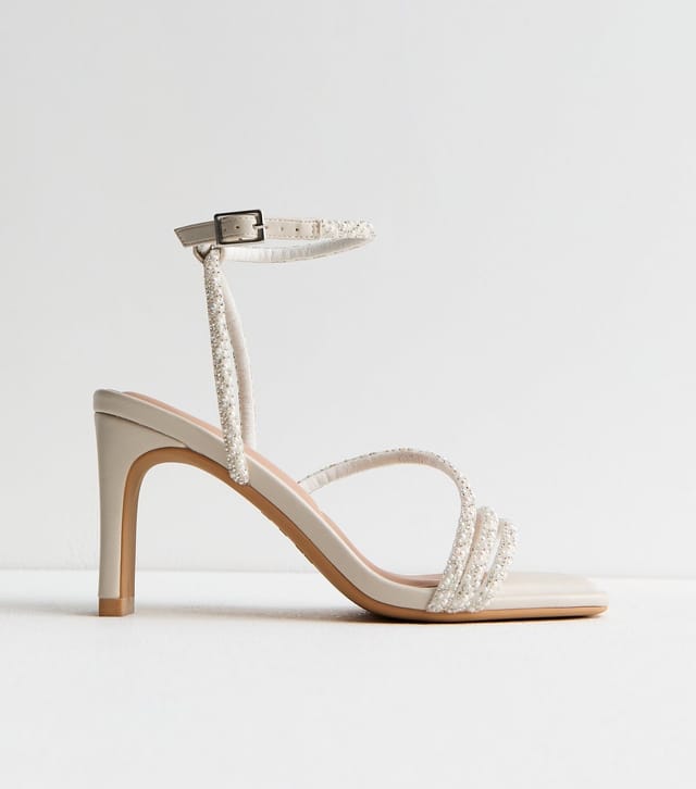 New Look Women's Wide Fit Off White Embellished Strap Sandals Vegan New Look - 3